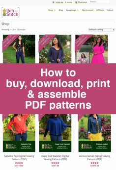 the pattern shop website shows how to buy, print and assemble patterns for women's clothing