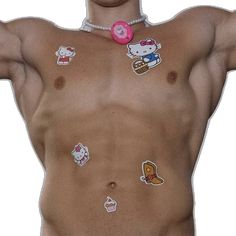 an image of a man with stickers on his chest