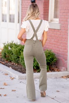 Judy Blue Jeans Add some fun into your life with these cute flare overalls with a tummy control and flare bottom. Color: Olive Cut: Flare Overalls, 33" Inseam* Rise: 11.5" Front Rise* 93% Cotton, 6% Polyester, 1% Spandex Style #: JB88629-PL | 88629-PL Contact us for any additional measurements or sizing.*Measured on the smallest size, measurements may vary by size. Trendy Bib Front Bottoms For Spring, Trendy Spring Bottoms With Bib Front, Trendy Overalls With Suspenders, High Waist Cotton Bottoms With Suspenders, Trendy Bottoms With Suspenders For Spring, Trendy Cotton Bottoms With Suspenders, Flare Overalls, Jeans Plus Size, Judy Blue Jeans