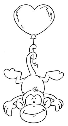 a cartoon monkey holding a heart shaped balloon