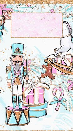 a drawing of a nutcracker on top of a carousel horse and other decorations