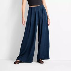 Women's Mid-rise Pleated Wide Leg Pants - Future Collective Navy Blue Xl : Target Navy Palazzo Pants, Pleated Wide Leg Pants, Weave Shop, Blue Trousers, Straight Trousers, Pleated Pants, Womens Fleece, Fleece Joggers, Navy Pants