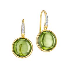 Syna Jewelry - 18KT Yellow Gold Peridot Chakra Drop Earrings on Earwire set with Diamonds | Manfredi Jewels House Gifts, Fine Watches, Watches Jewelry, Jewelry Creation, Jewelry Branding, Custom Jewelry, Chakra, Diamonds, Yellow Gold