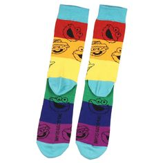 Step into a world of nostalgia with these vibrant Sesame Street Character Crew Socks by Seven Times Six. Perfect for any fan of the beloved children's show, these socks bring a splash of joy with every step.

- Material: 98% Polyester, 2% Spandex
- Design: Features the iconic faces of Big Bird, Oscar The Grouch, and Cookie Monster
- Color: Multicolored with a rainbow-striped pattern
- Size: One size fits most
- Gender: Female
- Age Group: Adult

These super soft and stretchy socks are not only a Playful Multicolor Cotton Socks, Multicolor Cotton Socks For Playtime, Multicolor Socks For Gifts, Iconic Faces, Sesame Street Characters, Oscar The Grouch, Popular Characters, Socks For Men, Big Bird