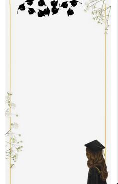 a graduation card with a graduate's cap and flowers in the corner, on a white background