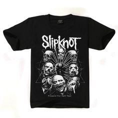 a black shirt with skulls on it and the words slipknott written in white