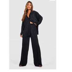 Step Out In Style With Universally Flattering Wide-Leg Pants For A Trans-Seasonal Style You'll Be Wearing 24/7. Featuring A Relaxed Fit On The Legs, These Wide-Leg Pants Sit High On The Waist, Offering An Exaggerated Leg That Frames Your Figure By Lengthening The Legs And Accentuating The Waistline. Widening At The Waist Or Hips And Remaining The Same Width To The Hem, These Women's Wide-Leg Pants Create An Incredibly Flattering Silhouette On Every Body Shape, So Trust Us When We Say You Don't W Casual Party Sets With High-waisted Pants, Casual Party Sets With Trousers, Casual Long Sleeve Pant Set For Night Out, Oversized Shirt Design, Boyfriend Fit Jeans, Womens Wide Leg Pants, Ruffle Crop Top, Two Piece Pants Set, Colored Pants