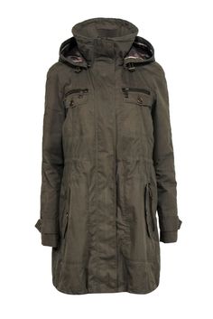 This Burberry Brit Utility Jacket is weekend ready! An olive green jacket with plenty of pockets, its perfect to toss on over jeans and slip on sneakers. It'll be your go-to when you're out and about. It also looks great with a pair of boots! Size 10 Shell 70% Cotton, 30% Nylon Lining 100% Polyester Covered zipper front w/ snap buttons Drawstring waist detail Four button front pockets Four zipper front pockets Hooded Bust 41" Waist 42" Shoulder to hem 33" Shoulder to shoulder 15" Sleeve length 2 Urban Spring Parka With Side Pockets, Urban Parka With Side Pockets For Spring, Casual Green Utility Jacket For Fall, Spring Casual Utility Jacket For Outdoor Activities, Green Utility Outerwear For Fall, Green Fall Parka For Workwear, Green Outerwear With Flap Pockets For Outdoor Activities, Sporty Fall Outerwear With Cargo Pockets, Casual Spring Parka With Side Pockets