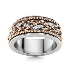 two tone gold and silver ring with diamonds