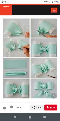 the instructions for how to make a bow with ribbon and satin material, including bows