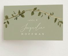 a close up of a business card with leaves on it and the words, jadeplant hoofman