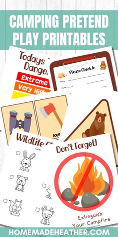 camping pretend play printables for kids to learn how to use the campfire