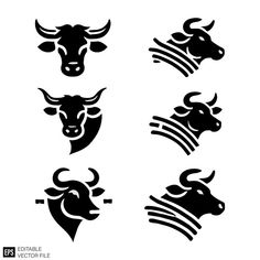 four black and white bulls head designs