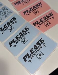 four stickers that say please and don't leave on the table with an envelope