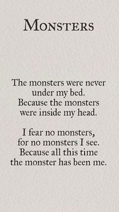 a poem written in black ink on white paper with the words monsters and an image of a