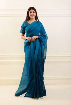 Sheranah | Aghanoor Bridal Formal Bollywood Organza Pre-draped Saree, Blue Organza Pre-draped Saree With Dupatta, Formal Organza Pre-draped Saree For Diwali, Unstitched Blue Blouse Piece With Sheer Dupatta, Blue Cotton Silk Dupatta For Reception, Traditional Blue Organza Blouse Piece, Traditional Blue Organza Blouse, Festive Blue Cotton Silk Pre-draped Saree, Blue Tussar Silk Pre-draped Saree With Dupatta