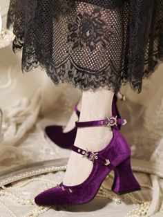 Witch Shoes Aesthetic, Gothic Shoes Aesthetic, Starry Shoes, Anime Tea Party, Whimsigoth Shoes, Dark Purple Heels, Gothic Heels, Punk Aesthetics, Cosmic Witch