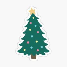 a green christmas tree sticker with colorful dots on the bottom and a star on top