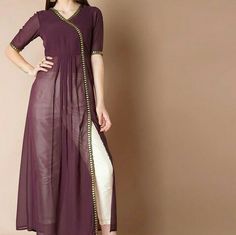 Long Kurta Designs, Plain Kurti Designs, Stylish Kurtis Design, Indian Kurti Designs, Simple Kurta Designs, Designer Kurti Patterns, Simple Kurti Designs, Kurti Designs Latest, Long Kurti Designs