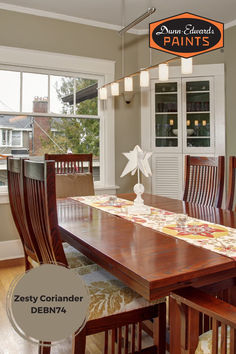 a dining room table with chairs and a sign that says don't stand against paint