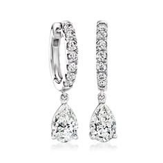 Ross-Simons - 2.50 ct. t. w. Lab Grown Diamond Drop Earrings in 14kt White Gold. Indulge in bigger, better sparkle for less with our 2.50 ct. t. w. lab-grown diamond hoop drop earrings! Round brilliant-cut gems sparkle along the hoop tops which dangle elegant pear-shaped drops, all set in perfectly polished 14kt white gold. Lab-grown diamonds are identical to mined diamonds according to their optical, physical and chemical properties. All Ross-Simons lab-grown diamond jewelry in 14kt gold and pl Hoop Drop Earrings, Diamond Birthstone, Earrings Round, Earrings Diamond, Natural Gold, Diamond Drops, Diamond Drop Earrings, Diamond Crystal, Quality Diamonds