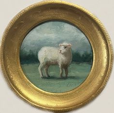 an oil painting of a sheep in a field