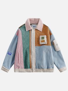 Retro Pastel, Top Streetwear Brands, Pastel Abstract, Patchwork Coat, 90s Fashion Grunge, Chic Coat, Retro Jacket, Y2k Aesthetic Outfits, Clothing Details