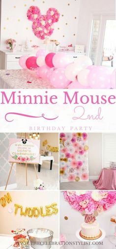 a pink and gold minnie mouse birthday party