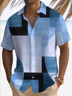 Retro Vacation, Mixed Prints, Vacay Outfits, Casual Stylish, Casual Design, Turndown Collar, Summer Outfits Men, Vacation Style, 4 Way Stretch Fabric