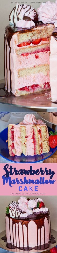 two different layers of cake with strawberries on top