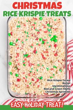 christmas rice krispie treats in a glass dish