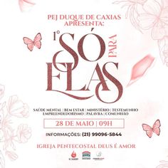 an advertisement for the event with flowers and butterflies in pink colors on a white background