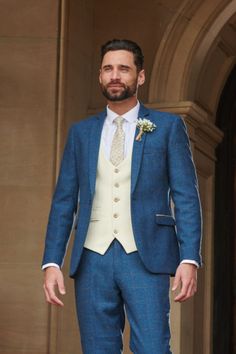 Blue Tweed Wedding Suits, Navy Blue Groomsmen, Slim Fit Groom Suit, Navy Check Suit, Plain White Shirt, English Gentleman