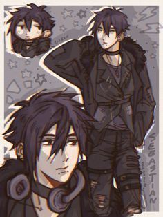 two anime characters with black hair and piercings, one is wearing a leather jacket