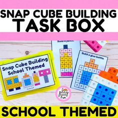 the snap cube building task box is shown with legos and other items on it