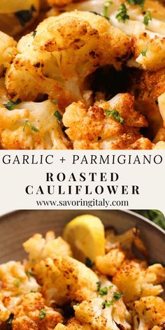 garlic and parmesan roasted cauliflower in a bowl