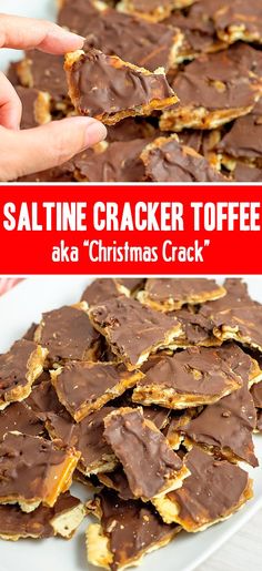 Saltine Cracker Toffee is crunchy, chewy and full of impossible to resist, rich and buttery caramel toffee flavor and its made with just four ingredients. (five if you add nuts) Sweet And Salty Saltines, Christmas Crackers Recipe Saltine Toffee White Chocolate, Saltine Toffee Bark, Saltine Cracker Candy Recipes, Holiday Crackers Saltine Toffee, Saltine Christmas Crackers, Toffee Crackers Club, Cracker Brittle Saltine, Cracker Cookies Saltine