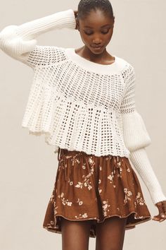 Rent Puff-Sleeve Peplum Hem Sweater from Nuuly. Pick 6 items for $98/month. Free shipping + returns. Hem Sweater, Peplum Hem, White Sweaters, Shoulder Sweater, Sweater Weather, Wool Sweater, Wool Sweaters, Pullover Styling, Crew Neck Sweater