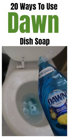 a bottle of dawn dish soap sitting on top of a toilet