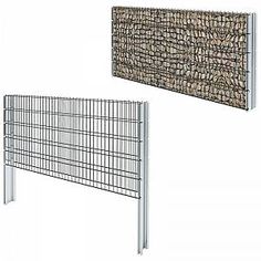 two metal fences with rocks on them and one fence is made out of steel bars