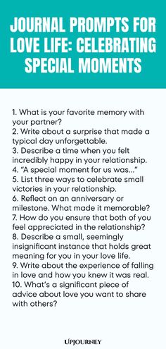 the back cover of a book with text that reads journal prompts for love life - celebrating special moments