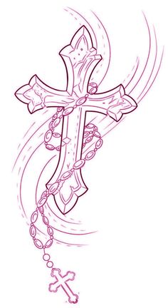 a drawing of a cross and rosary