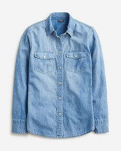 J.Crew: Wren Slim Western Chambray Shirt In Callie Wash For Women Women Shirt Top, Chambray Fabric, Jcrew Collection, New Pant, Western Shirt, Chambray Shirt, Suit Shop, Western Shirts, Wren