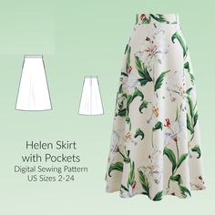 a skirt with pockets and floral print on the bottom, as well as an image of flowers