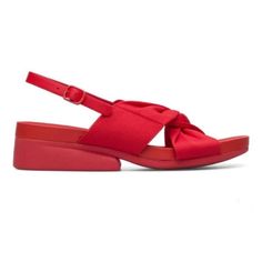 Camper Minikaah Sling Back With Fabric Twist Top Sandals In A Vibrant Red With A Small Block Heel And Adjustable Buckle Ankle Strap. Shoes Are New, Never Worn, With Price Tag On Footbed. S4 Statement Phoebe Buffay Day Trip Vacay Vacation Beach Cruise Resort Wear European Casual Sunday Funday Brunch Comfortable Red Slingback Sandals With Round Toe For Summer, Red Synthetic Round Toe Slingback Sandals, Red Synthetic Slingback Sandals With Round Toe, Casual Sandals With Adjustable Strap For Party, Summer Evening Sandals With Red Sole, Red Synthetic Sandals With Ankle Strap, Red Synthetic Slingback Sandals With Heel Strap, Casual Red Slingback Sandals For Spring, Red Slingback Sandals For Spring Beach