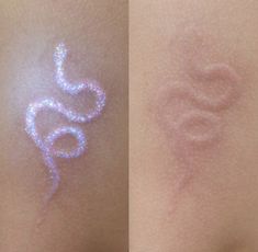 two images of the skin with different types of white and pink powder on each side