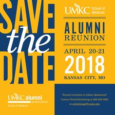 save the date flyer with blue and yellow text on an orange, black and white background