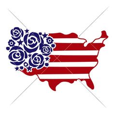 the united states with roses and swirls in red, white, and blue colors