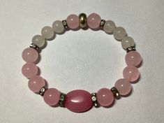 Pink Quartz Beaded Bracelet Casual Pink Gemstone Beaded Bracelets, Elegant Pink Bracelets With Large Beads, Pink Beaded Stretch Bracelet For Healing, Marble Bracelet, Rose Quartz Bracelet Beads, Pink Rose Quartz, Bracelets Diy, Rose Quartz Beads, Beaded Bracelets Diy