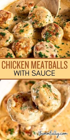 Sauce For Chicken Meatballs, Homemade Rice Pilaf, Best Sauce For Chicken, Meatballs With Sauce, Ground Chicken Meatballs, Homemade Green Bean Casserole, Meatball Dinner, Chicken Meatball Recipes, Meatball Sauce